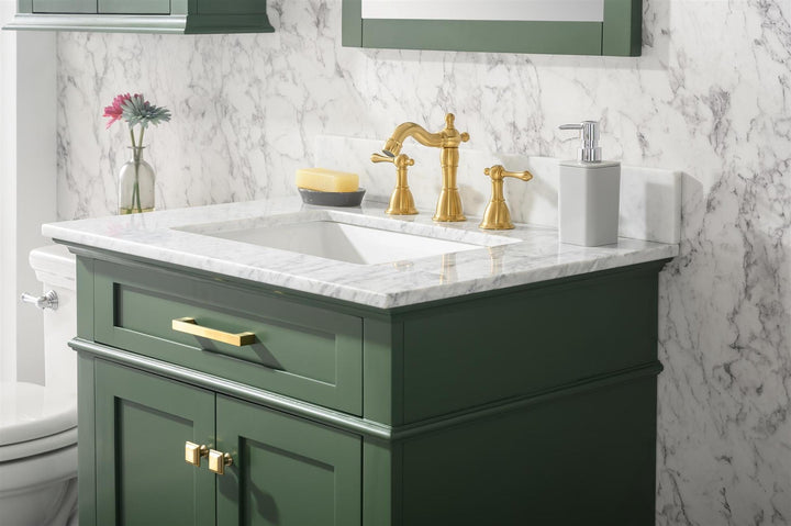 Legion Furniture WLF2230 Series 30" Single Sink Vanity in Vogue Green with Carrara Marble White Top