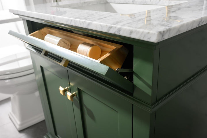 Legion Furniture WLF2230 Series 30" Single Sink Vanity in Vogue Green with Carrara Marble White Top