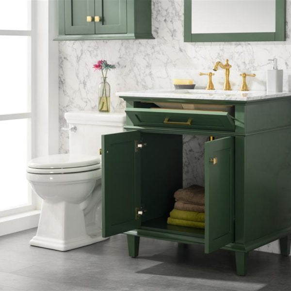 Legion Furniture 30" Vogue Green Finish Sink Vanity Cabinet with Carrara White Top - WLF2230-VG