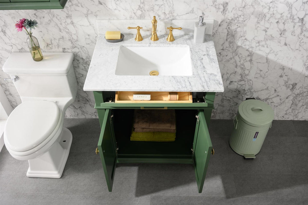 Legion Furniture WLF2230 Series 30" Single Sink Vanity in Vogue Green with Carrara Marble White Top