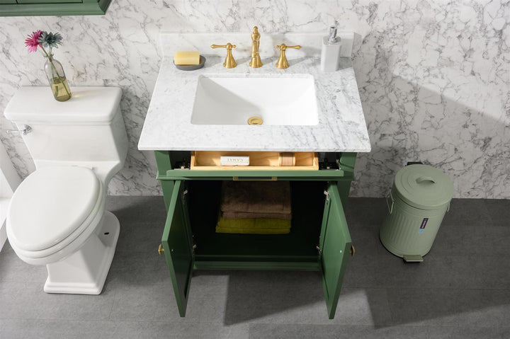 Legion Furniture WLF2230 Series 30" Single Sink Vanity in Vogue Green with Carrara Marble White Top