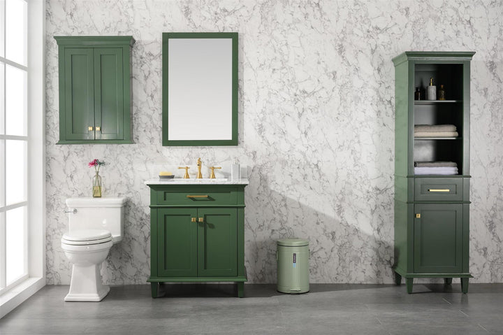 Legion Furniture WLF2230 Series 30" Single Sink Vanity in Vogue Green with Carrara Marble White Top