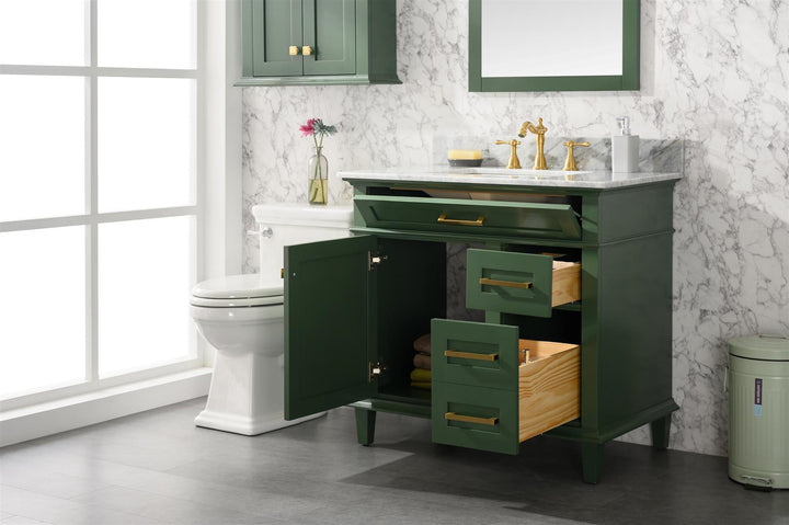 Legion Furniture WLF2236 Series 36” Single Sink Vanity in Vogue Green with Carrara Marble White Top