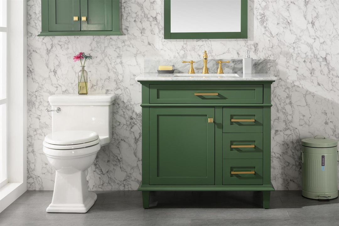 Legion Furniture WLF2236 Series 36” Single Sink Vanity in Vogue Green with Carrara Marble White Top