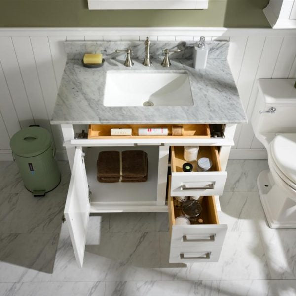 Legion Furniture 36" White Finish Sink Vanity Cabinet with Carrara White Top - WLF2236-W