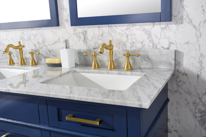 Legion Furniture WLF2254 Series 54” Double Sink Vanity in Blue with Carrara Marble White Top