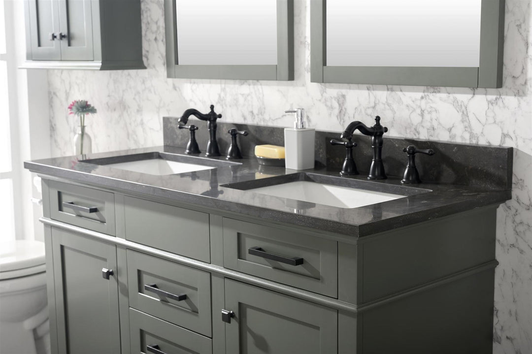 Legion Furniture WLF2254 Series 54” Double Sink Vanity in Pewter Green with Blue Limestone Top