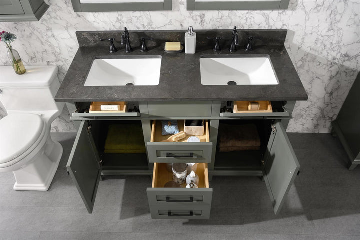 Legion Furniture WLF2254 Series 54” Double Sink Vanity in Pewter Green with Blue Limestone Top