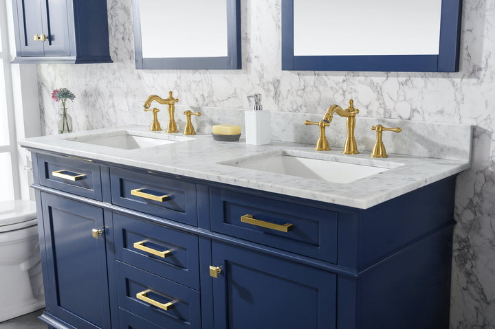 Legion Furniture WV2260 Series 60” Double Sink Vanity in Blue with Carrara Marble White Top