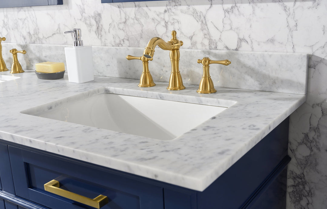 Legion Furniture WLF2260 Series 60” Double Sink Vanity in Blue with Carrara Marble White Top