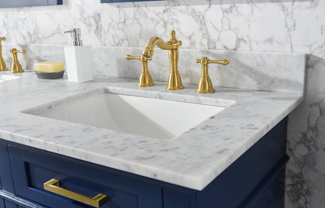 Legion Furniture WV2260 Series 60” Double Sink Vanity in Blue with Carrara Marble White Top