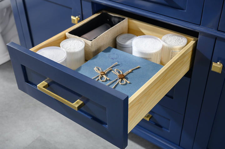 Legion Furniture WV2260 Series 60” Double Sink Vanity in Blue with Carrara Marble White Top
