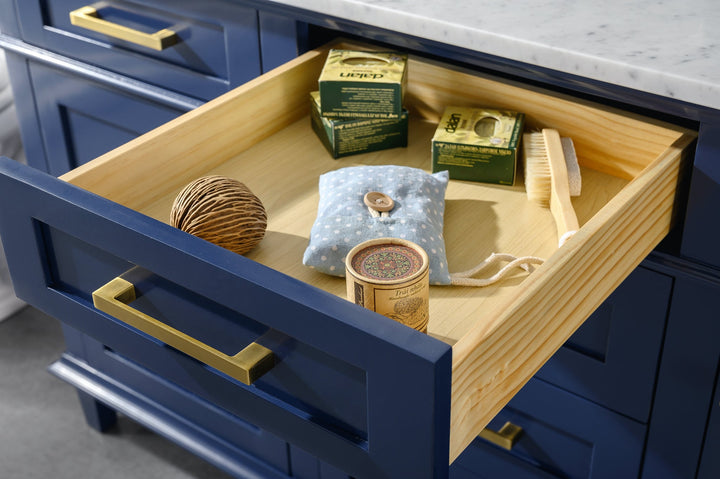 Legion Furniture WV2260 Series 60” Double Sink Vanity in Blue with Carrara Marble White Top