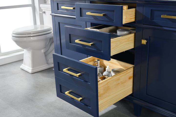 Legion Furniture WV2260 Series 60” Double Sink Vanity in Blue with Carrara Marble White Top