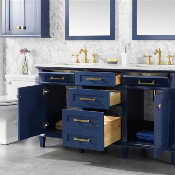 Legion Furniture 60" Blue Finish Double Sink Vanity Cabinet with Carrara White Top - WLF2260D-B