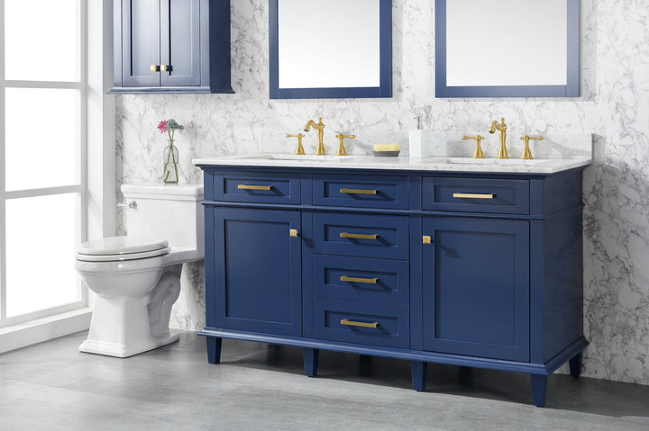 Legion Furniture WV2260 Series 60” Double Sink Vanity in Blue with Carrara Marble White Top