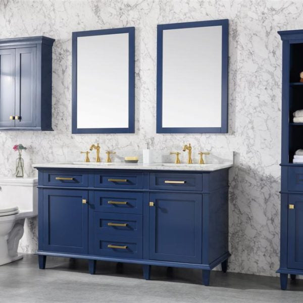 Legion Furniture 60" Blue Finish Double Sink Vanity Cabinet with Carrara White Top - WLF2260D-B