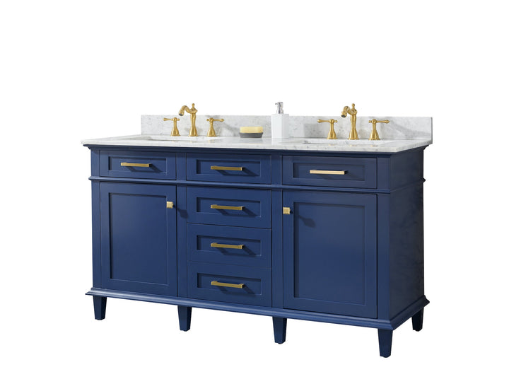 Legion Furniture WV2260 Series 60” Double Sink Vanity in Blue with Carrara Marble White Top