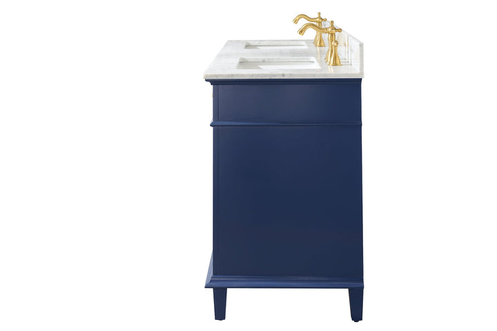 Legion Furniture WV2260 Series 60” Double Sink Vanity in Blue with Carrara Marble White Top