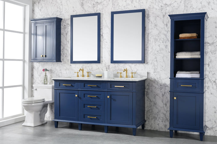 Legion Furniture WV2260 Series 60” Double Sink Vanity in Blue with Carrara Marble White Top