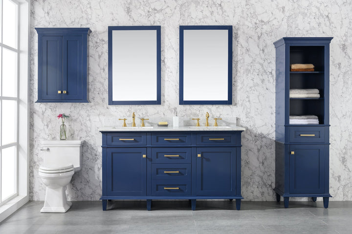 Legion Furniture WV2260 Series 60” Double Sink Vanity in Blue with Carrara Marble White Top