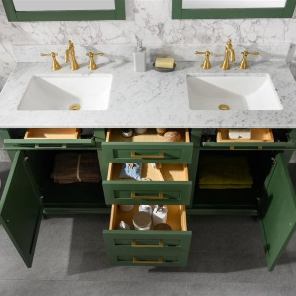 Legion Furniture 60" Vogue Green Finish Double Sink Vanity Cabinet with Carrara White Top - WLF2260D-VG