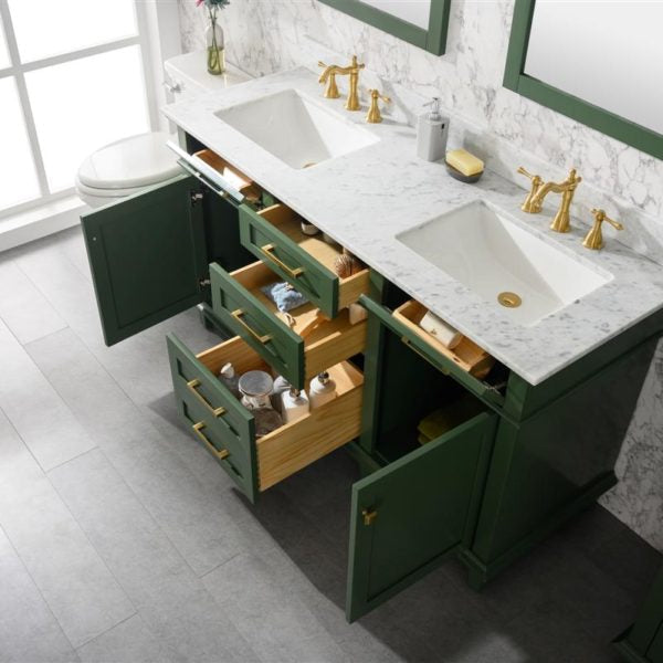 Legion Furniture 60" Vogue Green Finish Double Sink Vanity Cabinet with Carrara White Top - WLF2260D-VG
