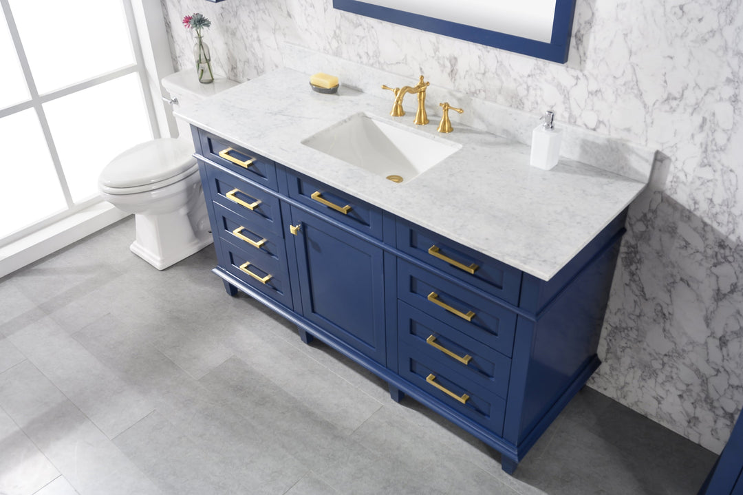 Legion Furniture WLF2260 Series 60" Single Sink Vanity in Blue with Carrara Marble White Top