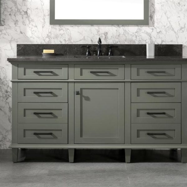 60" Pewter Green Finish Single Sink Vanity Cabinet with Blue Lime Stone Top - WLF2260S-PG