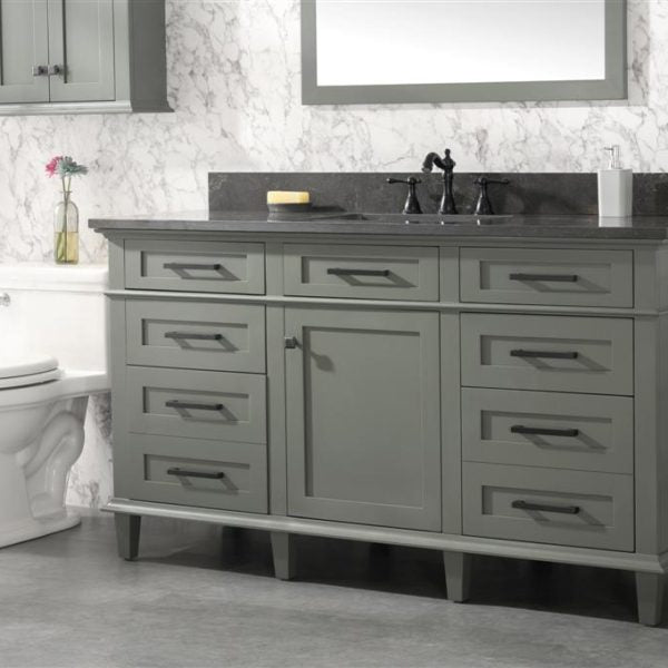 60" Pewter Green Finish Single Sink Vanity Cabinet with Blue Lime Stone Top - WLF2260S-PG