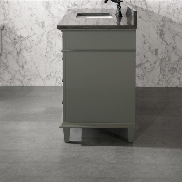 60" Pewter Green Finish Single Sink Vanity Cabinet with Blue Lime Stone Top - WLF2260S-PG