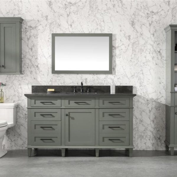 60" Pewter Green Finish Single Sink Vanity Cabinet with Blue Lime Stone Top - WLF2260S-PG