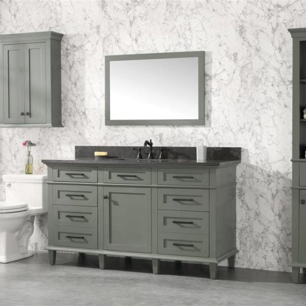 60" Pewter Green Finish Single Sink Vanity Cabinet with Blue Lime Stone Top - WLF2260S-PG