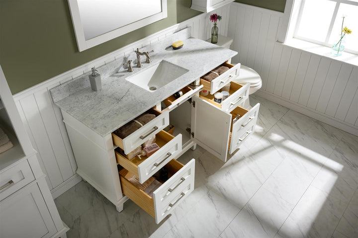 Legion Furniture WLF2260 Series 60" Single Sink Vanity in White with Carrara Marble White Top