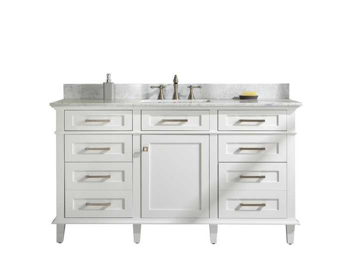 Legion Furniture WLF2260 Series 60" Single Sink Vanity in White with Carrara Marble White Top