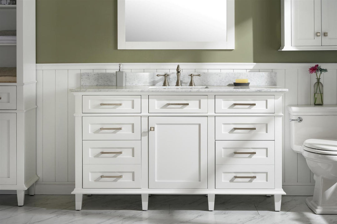 Legion Furniture WLF2260 Series 60" Single Sink Vanity in White with Carrara Marble White Top