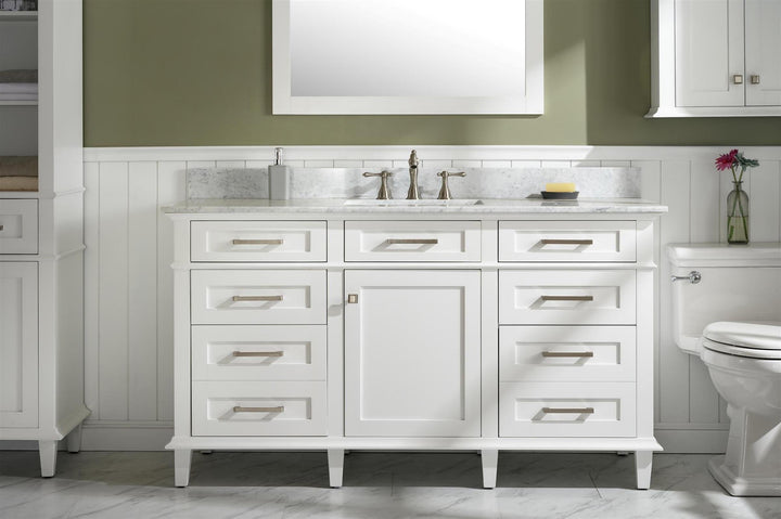 Legion Furniture WLF2260 Series 60" Single Sink Vanity in White with Carrara Marble White Top