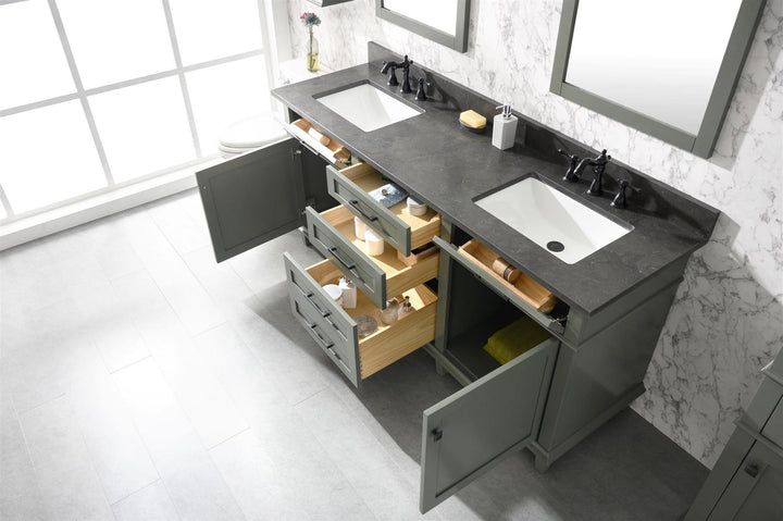 Legion Furniture WLF2272 Series 72” Double Sink Vanity in Pewter Green with Blue Limestone Top