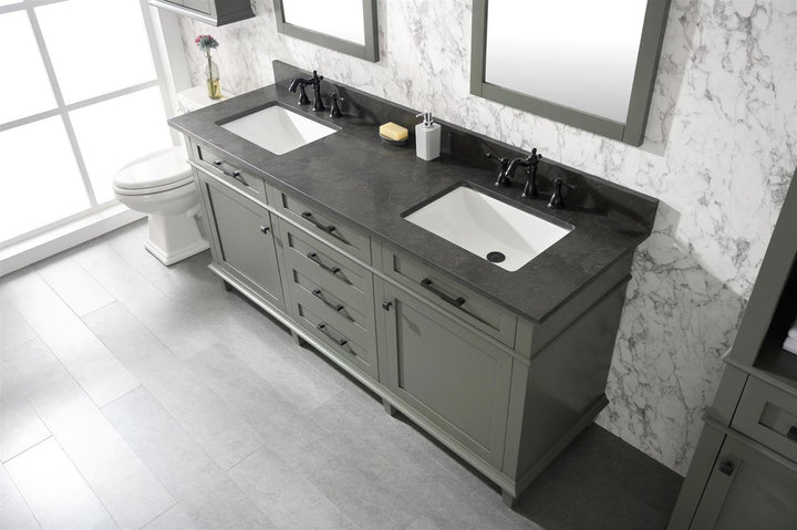 Legion Furniture WLF2272 Series 72” Double Sink Vanity in Pewter Green with Blue Limestone Top