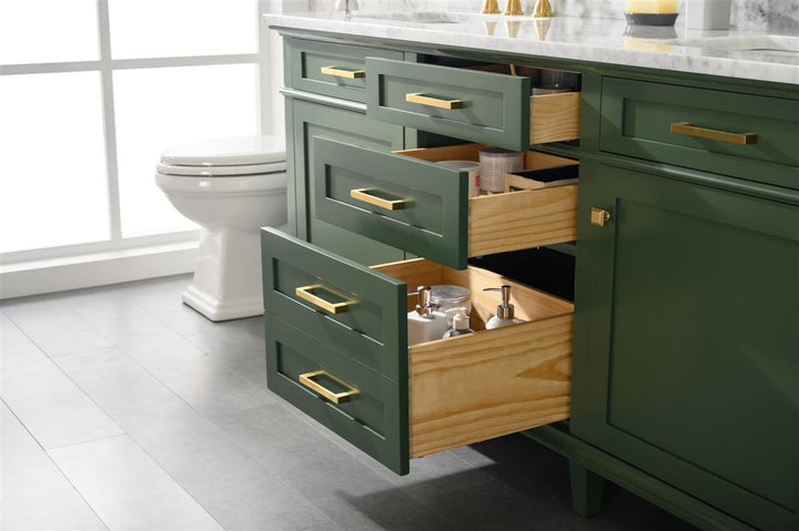 Legion Furniture WLF2272 Series 72” Double Sink Vanity in Vogue Green with Carrara Marble White Top