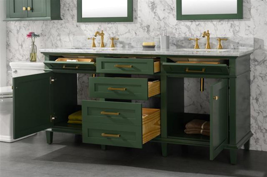 Legion Furniture WLF2272 Series 72” Double Sink Vanity in Vogue Green with Carrara Marble White Top