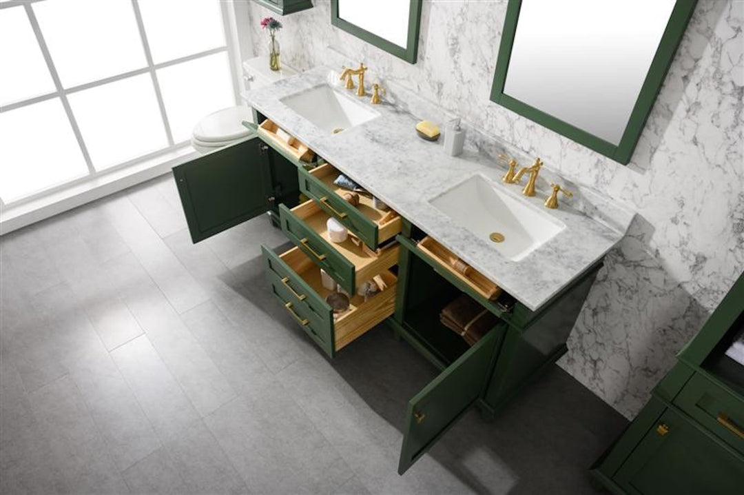 Legion Furniture WLF2272 Series 72” Double Sink Vanity in Vogue Green with Carrara Marble White Top