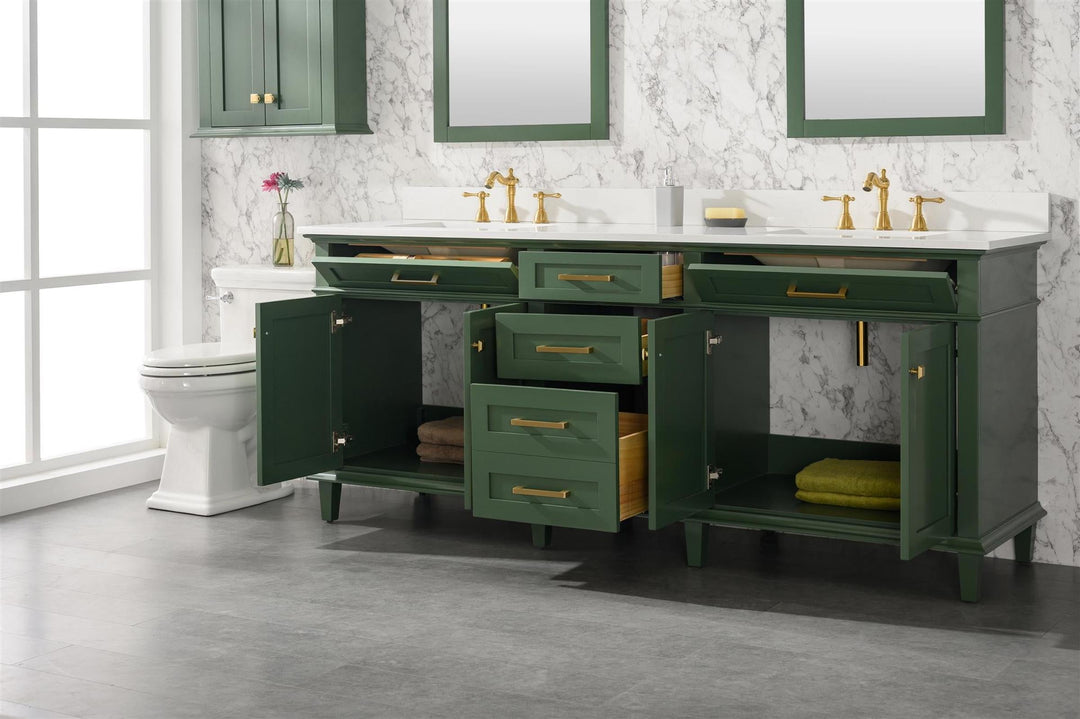 Legion Furniture WLF2280 Series 80” Double Sink Vanity in Vogue Green with Carrara Marble White Top