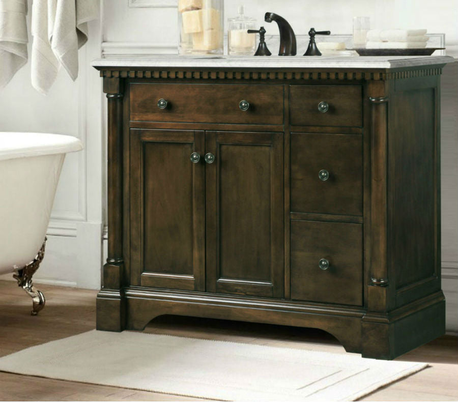 Legion Furniture WLF6036 Series 36” Single Sink Vanity in Antique Coffee with Carrara Marble White Top