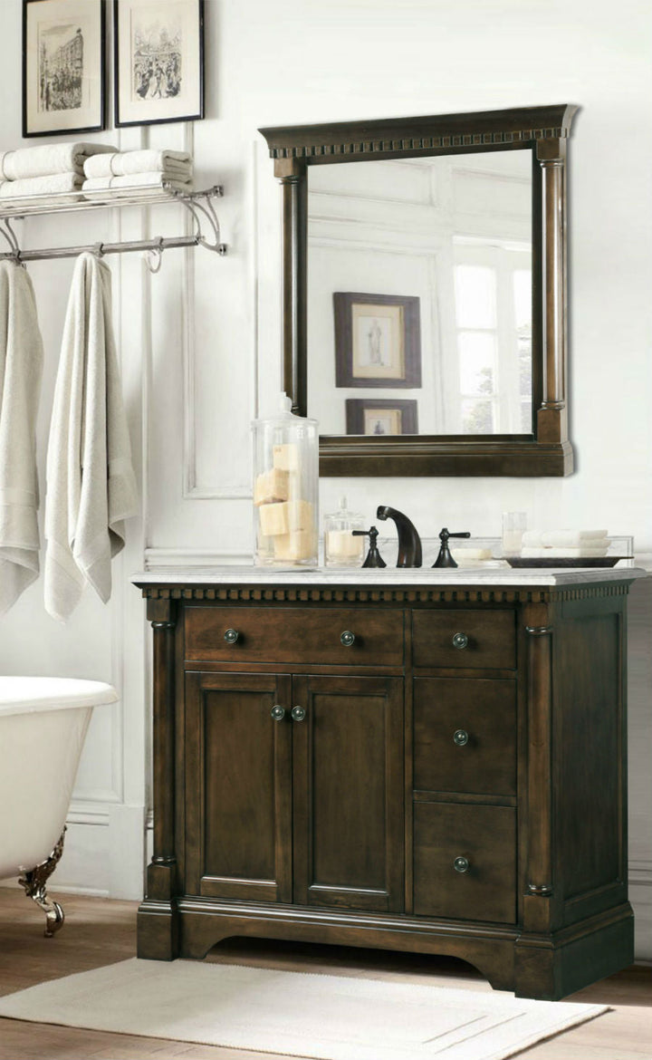 Legion Furniture WLF6036 Series 36” Single Sink Vanity in Antique Coffee with Carrara Marble White Top