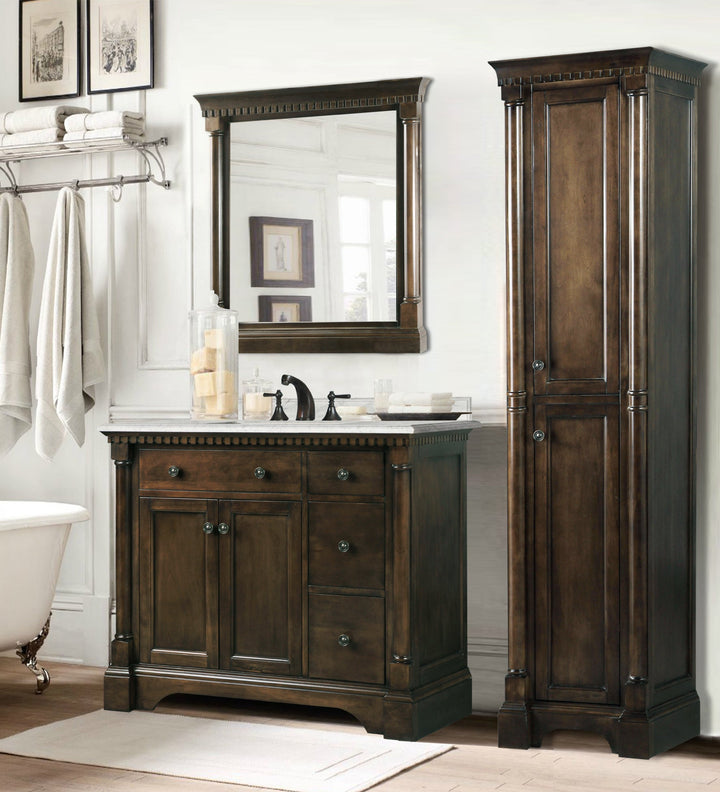 Legion Furniture WLF6036 Series 36” Single Sink Vanity in Antique Coffee with Carrara Marble White Top