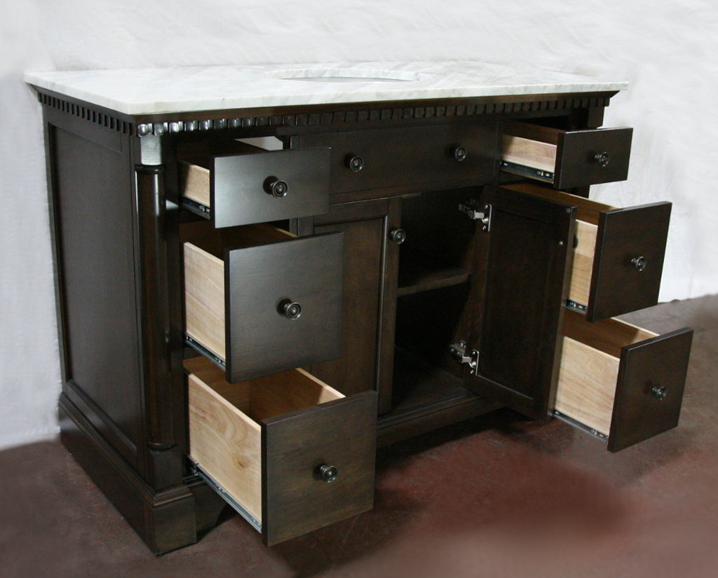 Legion Furniture WLF6036 Series 48” Single Sink Vanity in Antique Coffee with Carrara Marble White Top