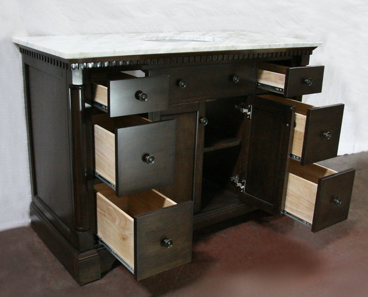 Legion Furniture WLF6036 Series 48” Single Sink Vanity in Antique Coffee with Carrara Marble White Top