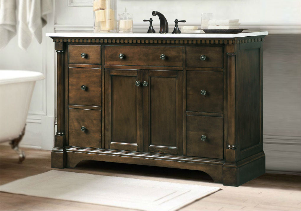 Legion Furniture WLF6036 Series 48” Single Sink Vanity in Antique Coffee with Carrara Marble White Top