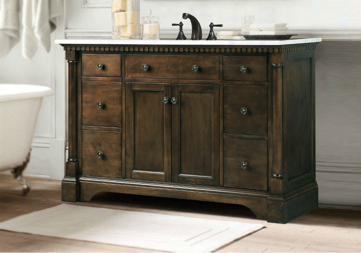 Legion Furniture WLF6036 Series 48” Single Sink Vanity in Antique Coffee with Carrara Marble White Top